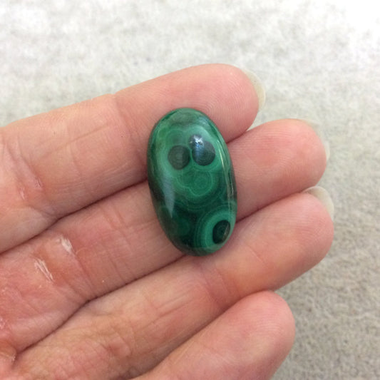 OOAK Genuine Malachite Oblong/Oval Shaped Flat Backed Cabochon - Measuring 16mm x 27mm, 6mm Dome Height - Natural High Quality Cab