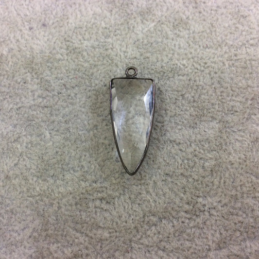 Gunmetal Plated Faceted Clear Hydro (Lab Created) Quartz Inverted Triangle Shaped Bezel Pendant - Measuring 12mm x 28mm - Sold Individually