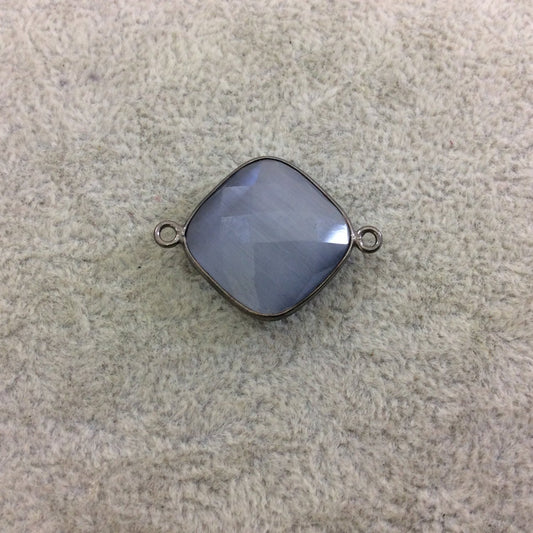 Gunmetal Plated Faceted Synthetic Gray Cat's Eye (Manmade Glass) Diamond Shaped Bezel Connector - Measuring 18mm x 18mm - Sold Individually