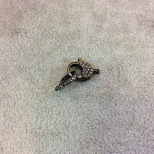 Clasp Genuine Pave Diamond Encrusted Gunmetal Plated Sterling Silver Lobster Claw Clasp Set - Measuring 8mm x 11mm, 8mm Ring