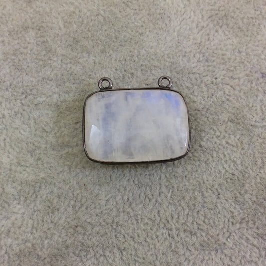 Moonstone Bezel | Gunmetal Plated Natural Faceted Rectangle Bar Shaped Copper Pendant - Measures 25mm x 18mm - Sold Individually, Random