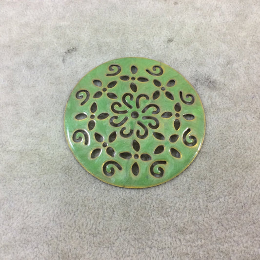 DISC 2.5" Lightweight Lime Gold Plated Green Enamel Coated Mandala Shaped Copper Pendant - Measuring 62mm x 62mm, Approx.
