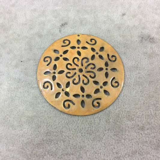 DISC 2.5" Lightweight Pale Orange Plated Green Enamel Coated Mandala Shaped Copper Pendant - Measuring 62mm x 62mm, Approx.