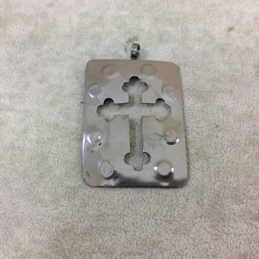 DISC 2.25" Lightweight Gunmetal Plated Medieval Cross Rectangle Shaped Copper Pendant - Measuring 42mm x 57mm, Approx. - Sold Individually