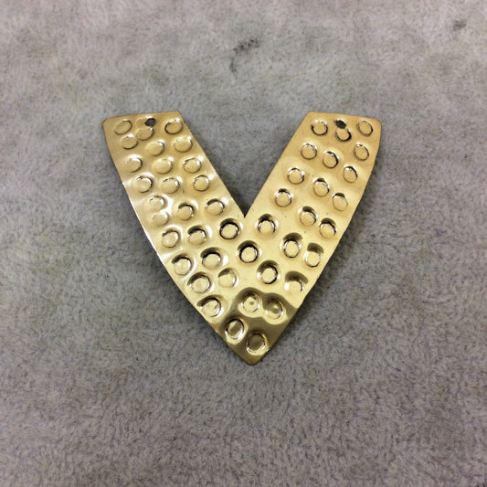 2.25" Lightweight Oxidized Gold Plated Hammered Fat Chevron V-Shaped Copper Pendant - Measuring 58mm x 50mm, Approx.