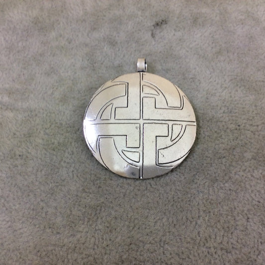 DISC 1.5" Lightweight Oxidized Bright Silver Plated Knotted Cross Round Shaped Copper Pendant - Measuring 37mm x 37mm, Approx.