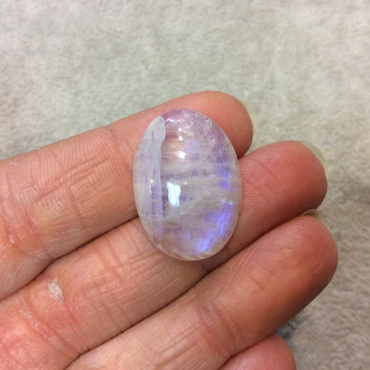 AAA Oblong Oval Shaped Moonstone Flat Back Cabochon with Blue Flash - Measuring 18mm x 26mm, 7mm Dome Height - Natural Gemstone Cab