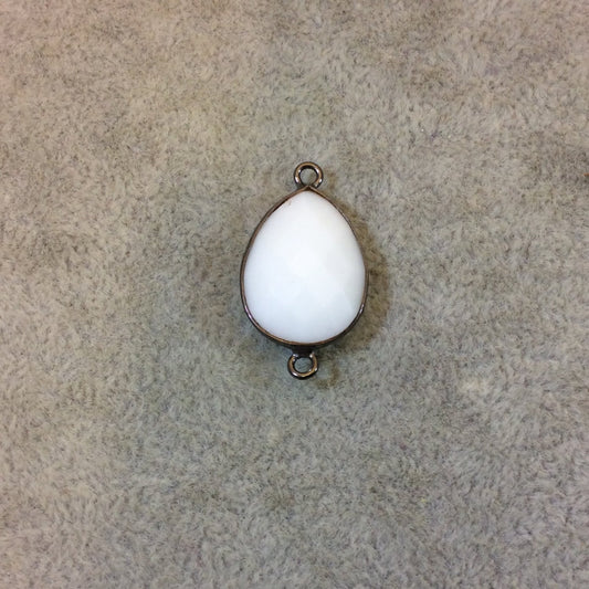 Gunmetal Plated Faceted White Hydro (Lab Created) Chalcedony Pear/Teardrop Shape Bezel Connector - Measuring 15mm x 20mm - Sold Individually