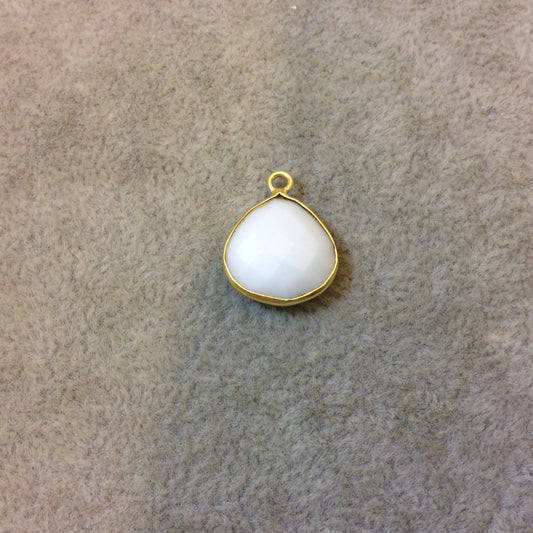 Gold Plated Faceted White Hydro (Lab Created) Chalcedony Heart/Teardrop Shaped Bezel Pendant - Measuring 15mm x 15mm - Sold Individually