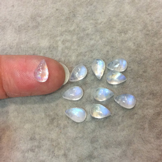 BULK LOT of Six (6) Assorted Teardrop Shaped AAA Moonstone Flat Back Cabochons - Measuring 6mm x 9mm, 3-5mm Dome Height - Randomly Selected