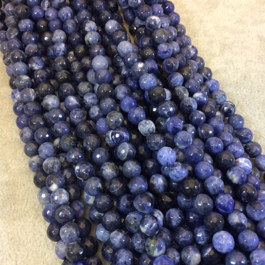 6mm Faceted Round/Ball Shaped Natural Sodalite Beads with 1mm Holes - Sold by 15.25" Strands (Approx. 64 Beads) - High Quality Gemstone