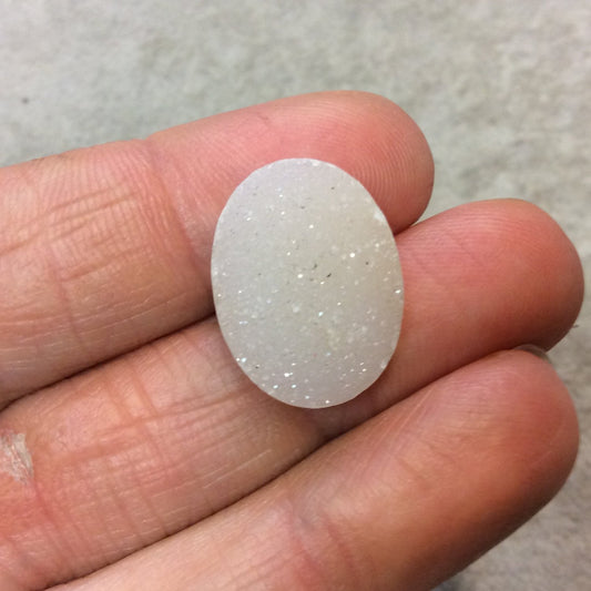 OOAK Natural Light Cream Druzy Oval Shape Flat Back Cabochon 'AA' - Measuring 15mm x 20mm, Approx., 4.5mm Dome Height - Natural Gemstone Cab