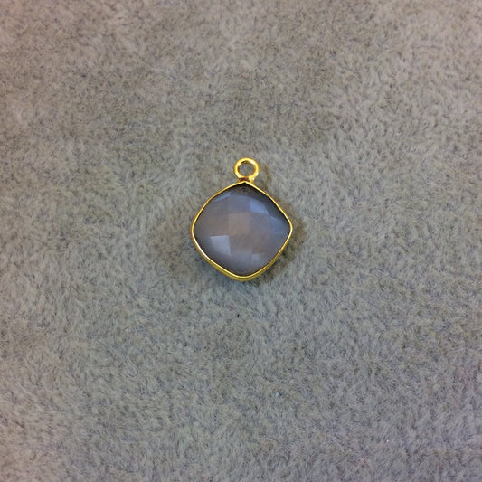 Gold Plated Faceted Synthetic Gray Cat's Eye (Manmade Glass) Diamond Shaped Bezel Pendant - Measuring 12mm x 12mm - Sold Individually