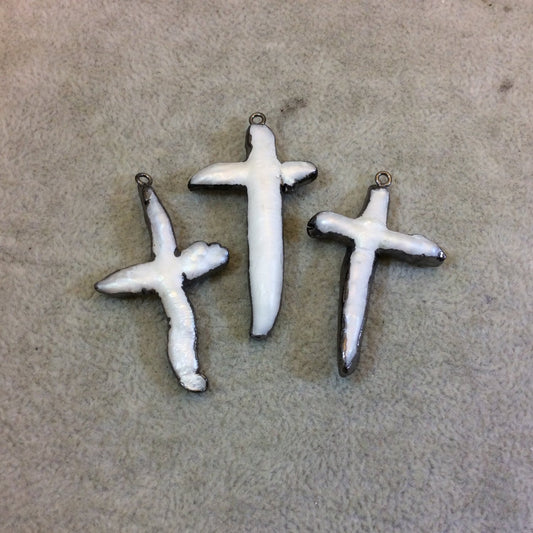 Gunmetal Electroplated Freeform Cross Shaped Cultured Pearl Pendants - Measuring 40-45mm Long Approximately - Sold Individually, Random