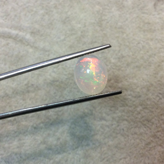 Natural Ethiopian Opal Smooth Oval Shaped Flat Back Cabochon 'I' - Measuring 10mm x 12mm, 5mm Dome Height - High Quality Gemstone Cab