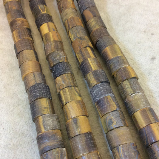 12mm x 9mm Natural Metallic Tiger Eye Matte Thick Heishi Shaped Beads with 1mm Holes - 15.5" Strand (Approx. 44 Beads) - See Listing Notes!