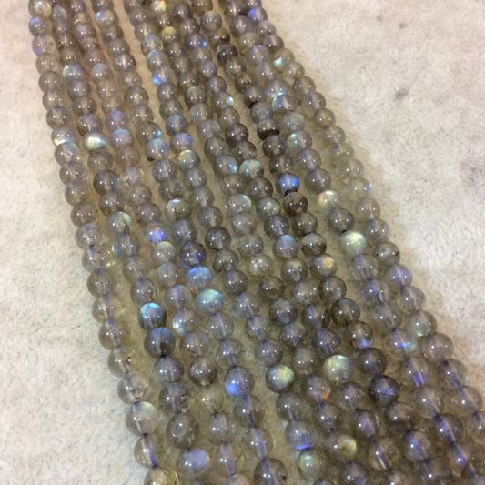 5mm Smooth Natural Iridescent Labradorite Round/Ball Shaped Beads with 0.75mm Holes - 16" Strand (Approx. 84 Beads) - High Quality Gemstone