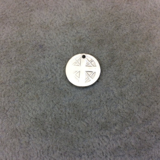 Bright Silver Plated Medieval Cross Embossed Disc/Coin Shaped Pendant/Charm Components - Measuring 12mm x 12mm Sold in Packs of 10 (209-SV)