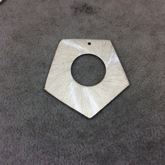 Extra Large Sized Silver Plated Copper Open Round Center Cutout Pentagon Pendant Component Measuring 40mm x 40mm Sold in Pack of 10 (184-SV)