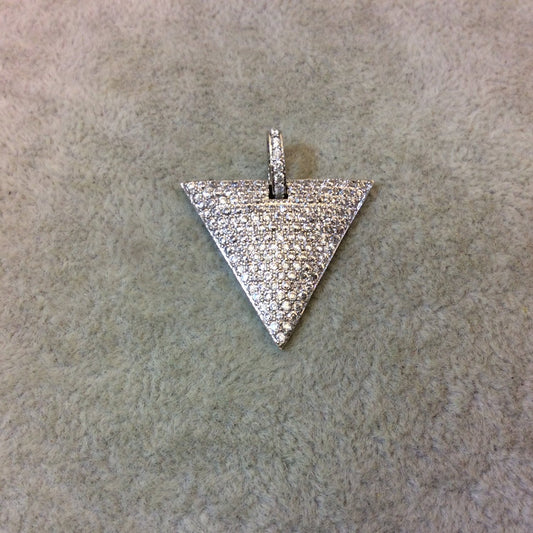 Silver Plated CZ Cubic Zirconia Inlaid Triangle Shaped Copper Pendant - Measuring 28mm x 25mm - Available in Four Colors, See Related!