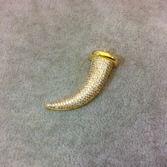 Gold Plated CZ Cubic Zirconia Inlaid Tusk Shaped Copper Pendant - Measuring 15mm x 40mm - Available in Three Colors, See Related!