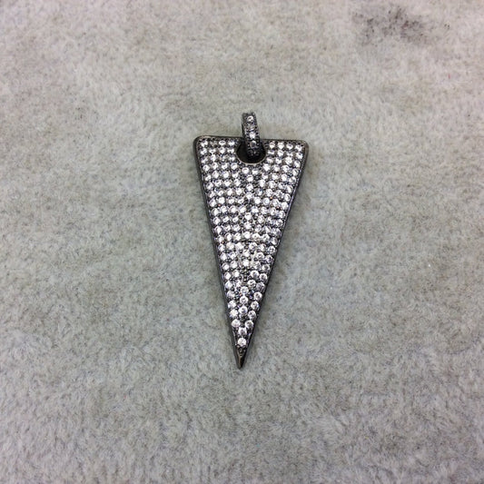 Large Gunmetal Plated CZ Cubic Zirconia Inlaid Arrowhead Shape Copper Pendant - Measuring 19mm x 35mm - Four Colors Available, See Related!