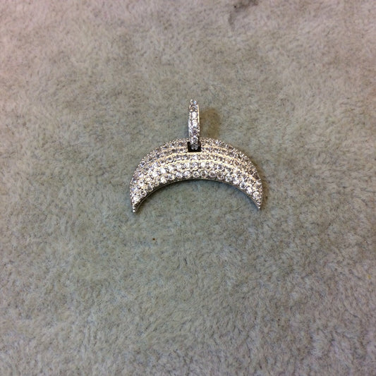Silver Plated CZ Cubic Zirconia Inlaid Crescent Shaped Copper Pendant - Measuring 17mm x 27mm - Available in Five Colors, See Related!