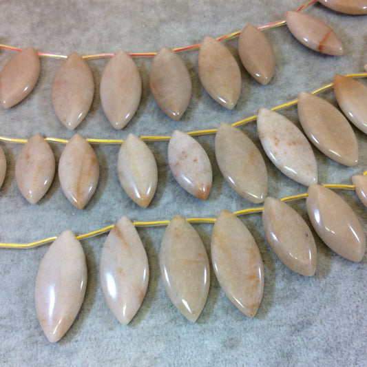 Natural Peach Aventurine Graduated Smooth Marquise Shaped Beads - 17" Strand (Approx. 22 Beads) - Measuring 12-17mm x 25-36mm, Approximately