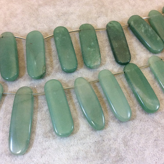 Natural Green Aventurine Graduated Smooth Oblong Oval Shaped Beads - 15.5" Strand (Approx. 21 Beads) - Measuring 14mm x 26-41mm, Approx.