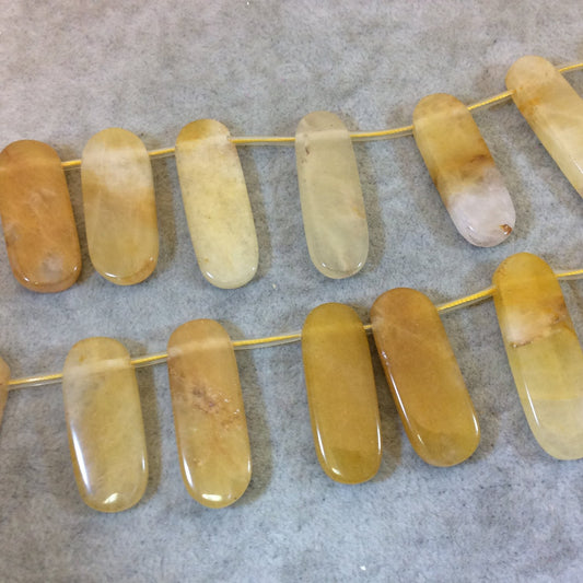 Natural Yellow Aventurine Graduated Smooth Oblong Oval Shaped Beads - 15.5" Strand (Approx. 21 Beads) - Measuring 14mm x 26-41mm, Approx.