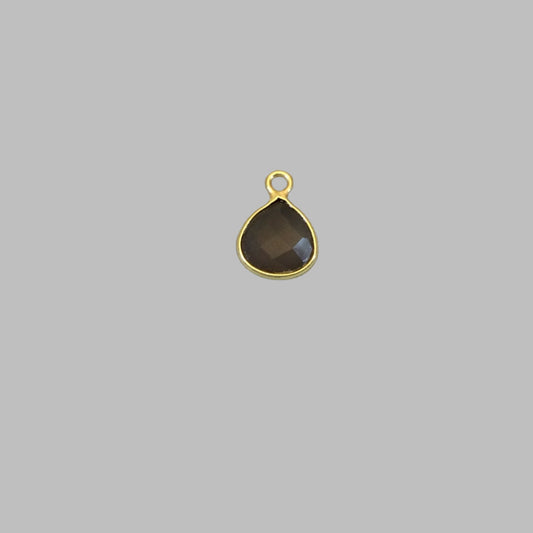 Gold Plated Faceted Natural Semi-Opaque Gray Chalcedony Heart/Teardrop Shaped Bezel Pendant - Measuring 10mm x 10mm - Sold Individually