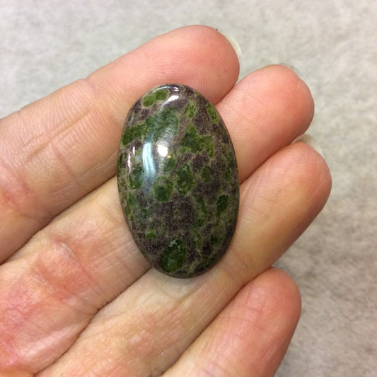 Epidote in Matrix Oblong Oval Shaped Flat Back Cabochon - Measuring 20mm x 32mm, 5mm Dome Height - Natural High Quality Gemstone