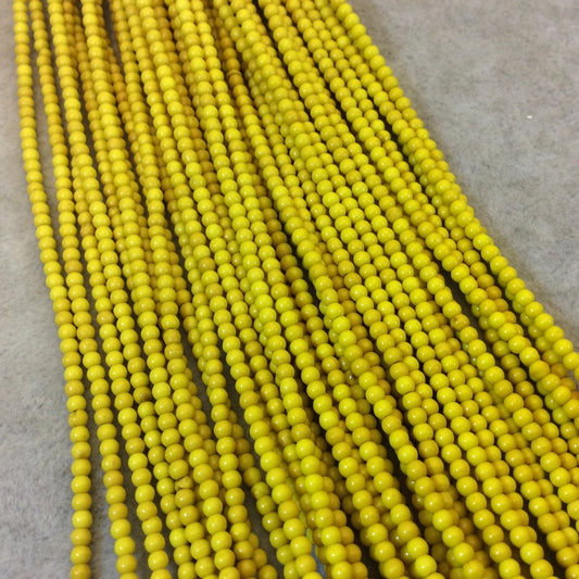 2mm Dyed Yellow Howlite Smooth Round/Ball Shaped Beads - Sold by 15.5" Strands (Approx. 185 Beads) - Natural Semi-Precious Gemstone