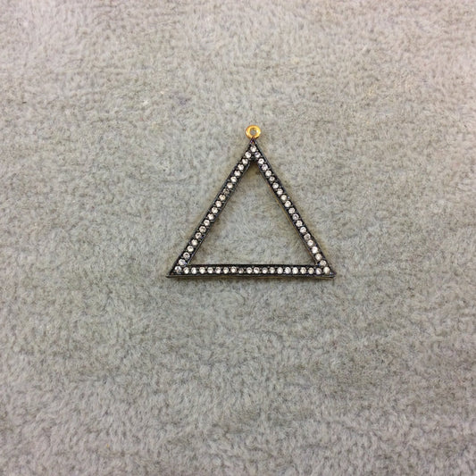 Oxidized Gold Finish Triangle Shaped CZ Cubic Zirconia Inlaid Plated Copper Pendant Component - Measuring 27mm x 27mm - Sold Individually