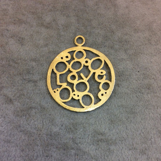 Gold Plated "Love" Worded Bubbles Cutout Circle Shaped Brushed Finish Copper Components - Measures 35mm x 35mm - Sold in Packs of 4 (349-GD)