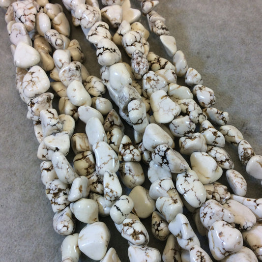 Natural White Howlite Freeform Nugget Shaped Beads - Sold by 16" Strands (Approx. 32 Beads) - Measuring 12-15mm Long, with 1mm Holes