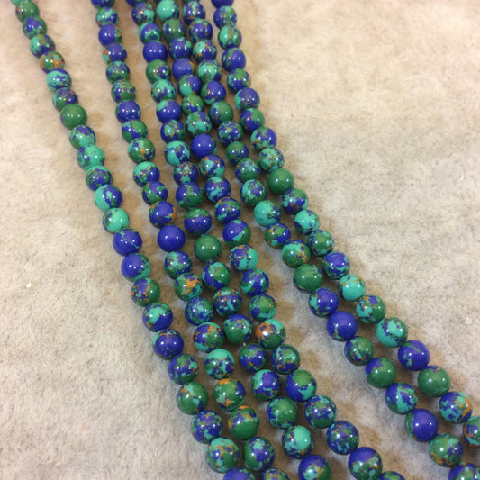 4mm Smooth Synthetic Malachite/Azurite Round/Ball Shaped Beads - 15.25" Strand (Approximately 95 Beads) - Manmade/Faux Gemstone Beads