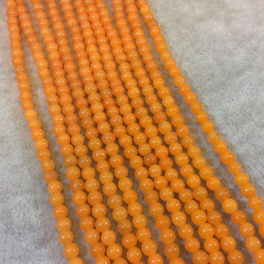 4mm Smooth Dyed Bright Orange Natural Jade Round/Ball Shaped Beads - Sold by 15.25" Strands (Approx. 92 Beads) - Semi-Precious Gemstone