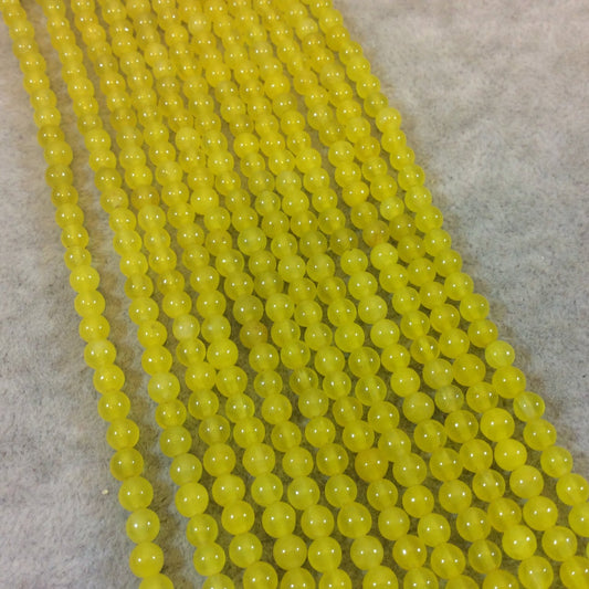 4mm Smooth Dyed Lemon Yellow Natural Jade Round/Ball Shaped Beads - Sold by 15.25" Strands (Approx. 92 Beads) - Semi-Precious Gemstone