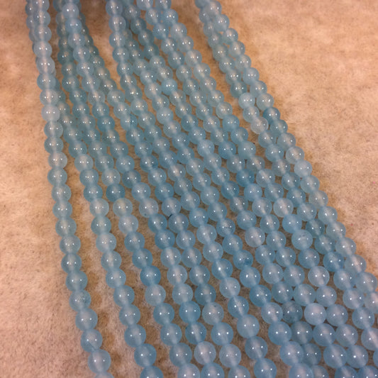 4mm Smooth Dyed Aqua Blue Natural Jade Round/Ball Shaped Beads - Sold by 15.25" Strands (Approx. 92 Beads) - Semi-Precious Gemstone