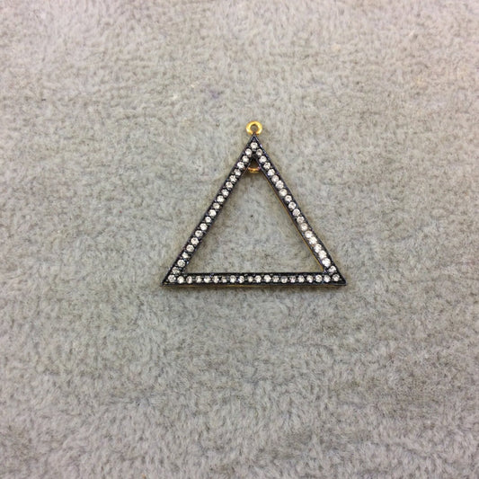 Oxidized Gold Finish Two-Ringed Triangle Shaped CZ Cubic Zirconia Inlaid Plated Copper Pendant - Measuring 27mm x 27mm - Sold Individually