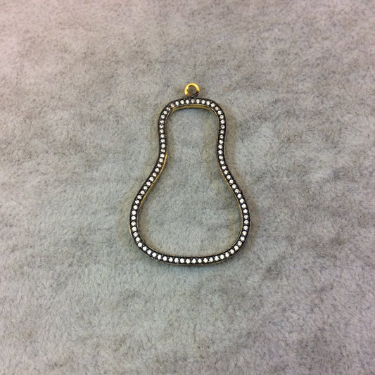 Medium Oxidized Gold Plated CZ Cubic Zirconia Inlaid Open Pear/Butternut Shaped Copper Focal Pendant - Measuring 26mm x 39mm, Approximately