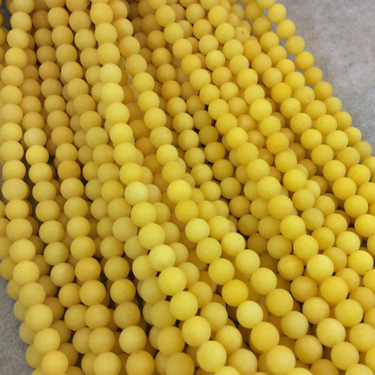 6mm Matte Cadmium Yellow Jade Round/Ball Shaped Beads - 15" Strand (Approx. 62 Beads) - Natural Semi-Precious Gemstone - Sold by the Strand