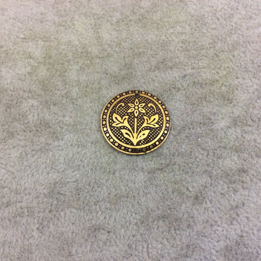 BULK PACK of 1" Gold Plated Detailed Flower/Plant Embossed Round Copper Medallion Pendants - Measuring 22mm x 22mm - Sold in Packs of 10