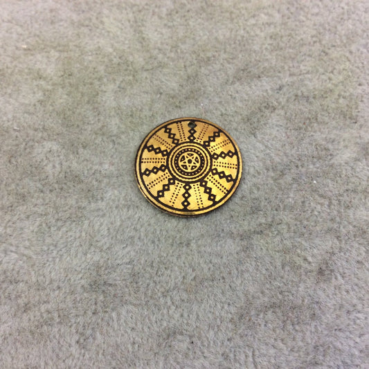 BULK PACK of 1" Gold Plated Detailed Star Mandala Embossed Round Copper Medallion Pendants - Measuring 22mm x 22mm - Sold in Packs of 10