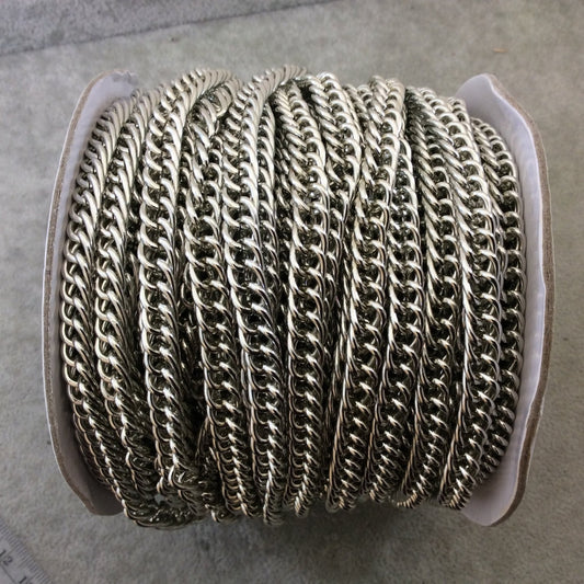 A1614 FULL SPOOL - Silver Plated Aluminum Flattened Long Oval Shaped Prince of Wales Chain with 7mm x 10mm Links - Three Finishes Available