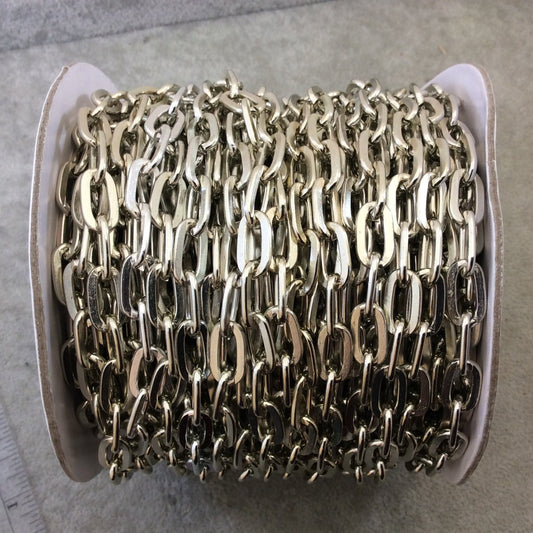 A1442 FULL SPOOL - Silver Plated Aluminum Long Flat Oval Alternating Link Cable Chain with 8mm x 13mm Links - Three Finishes Available