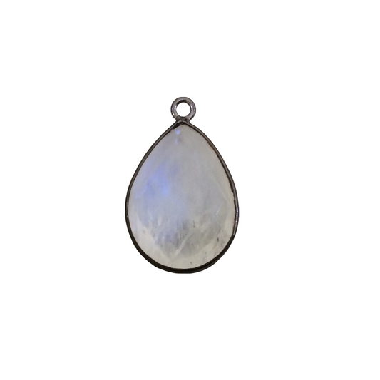 Gunmetal Plated Natural Moonstone Faceted Pear/Teardrop Shaped Copper Bezel Pendant - Measures 15mm x 20mm - Sold Individually, Random