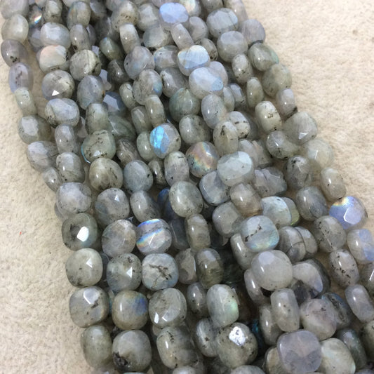 8mm Faceted Natural Iridescent Labradorite Rounded Square Shape Beads with 1mm Holes - 15" Strand (Approx. 50 Beads) - High Quality Gemstone