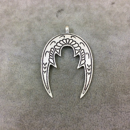 DISC 2" Lightweight Oxidized Silver Plated Dragon Wing Crescent Shaped Copper Pendant - Measuring 38mm x 52mm, Approximately